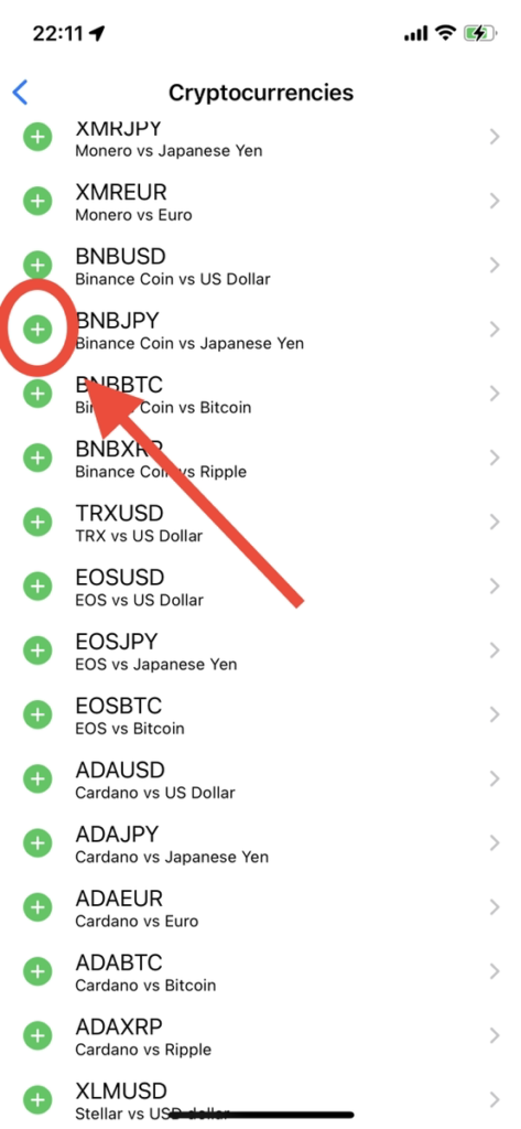 MetaTrader5 iOS版をアプリに通貨ペアを追加・削除する方法③